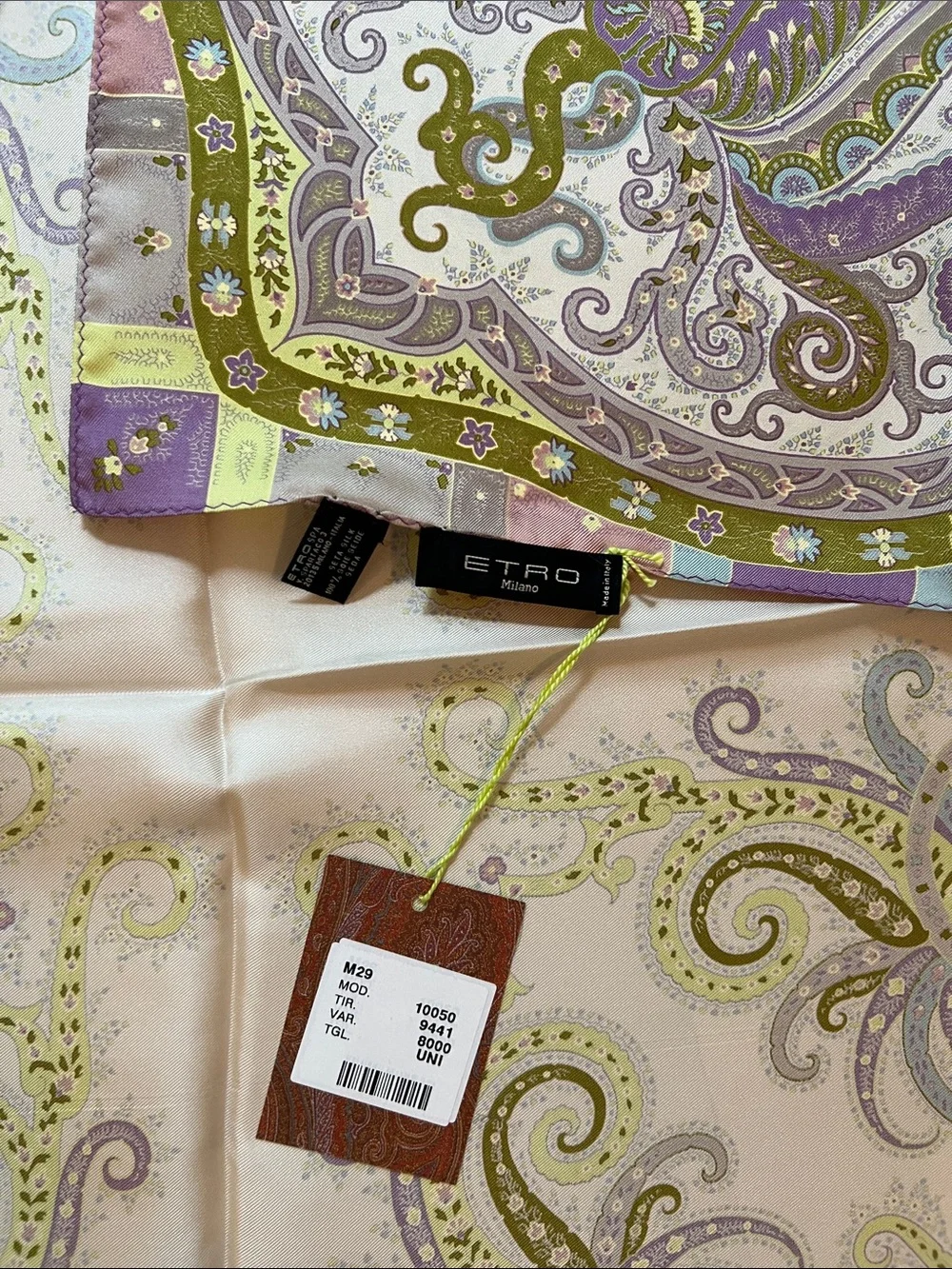 Etro Silk Paisley Scarf in Lavender, Olive & Cream